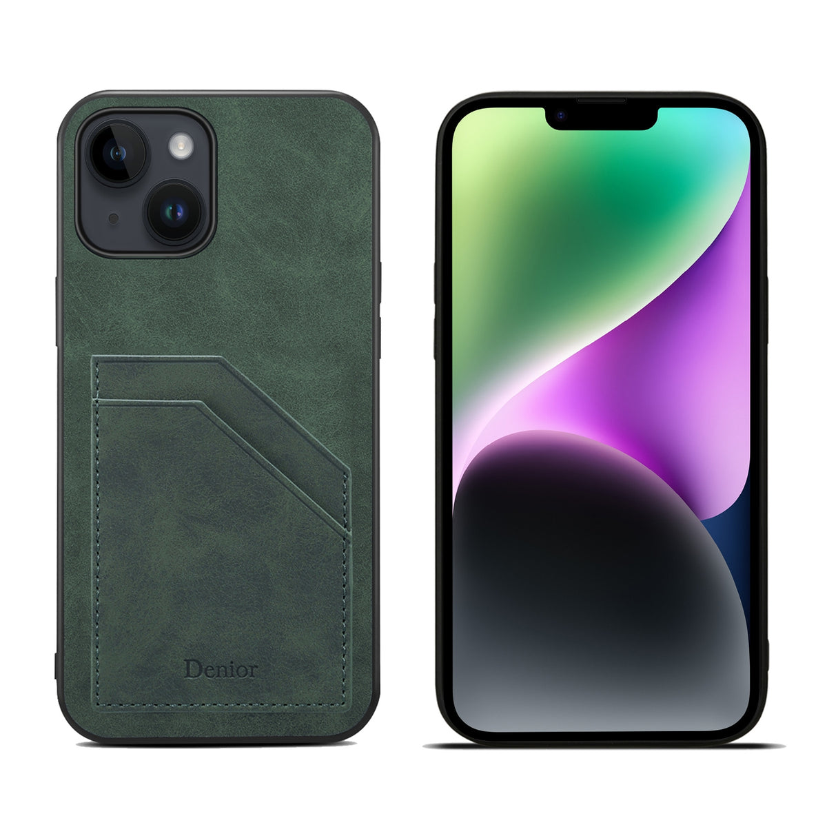 ELECTROPRIME For iPhone 15 Denior PU Dual Card Slot Back Cover Phone Case(Green)