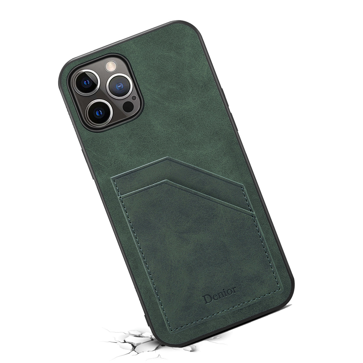 ELECTROPRIME For iPhone 15 Denior PU Dual Card Slot Back Cover Phone Case(Green)
