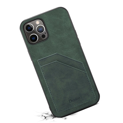 ELECTROPRIME For iPhone 15 Denior PU Dual Card Slot Back Cover Phone Case(Green)
