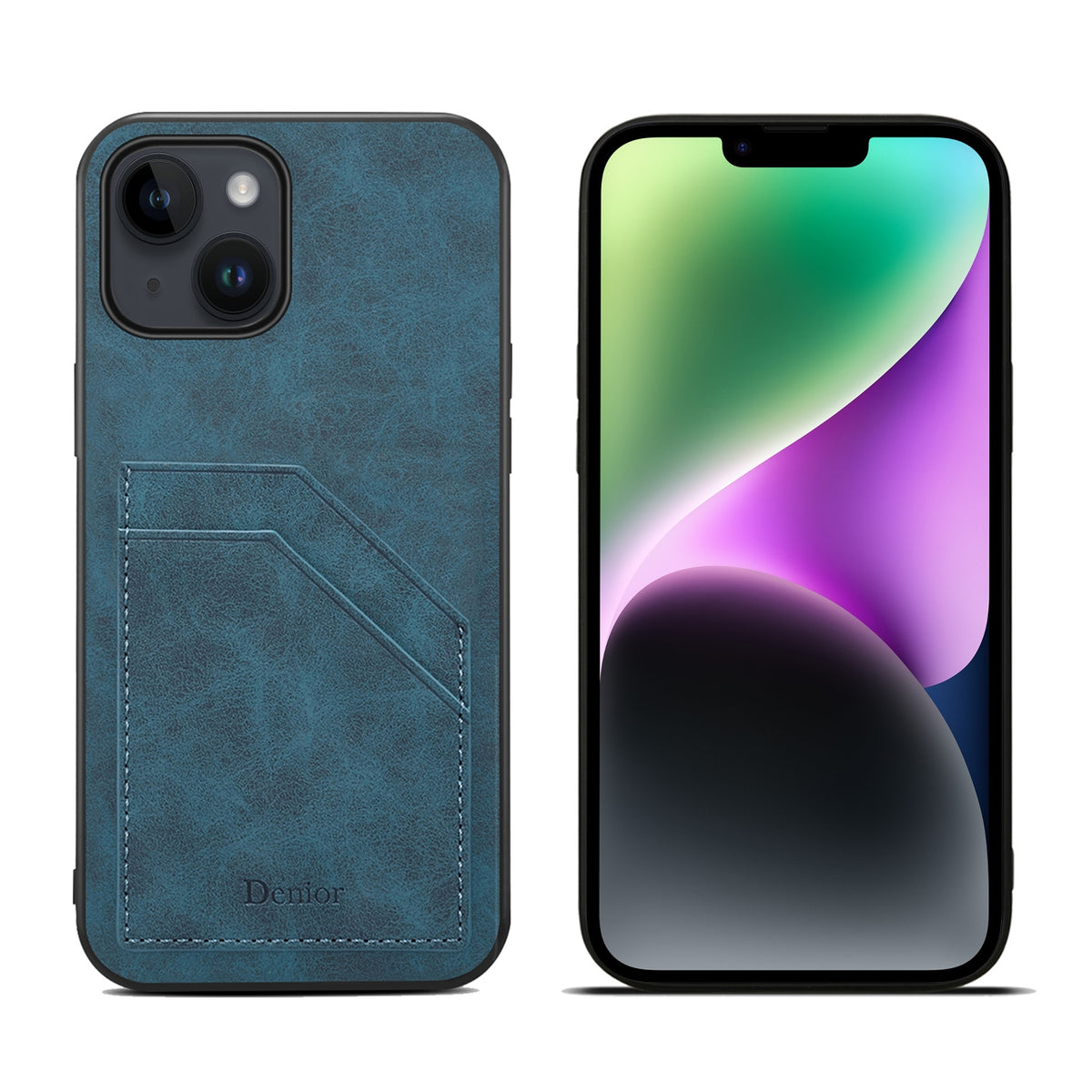 ELECTROPRIME For iPhone 15 Denior PU Dual Card Slot Back Cover Phone Case(Blue)
