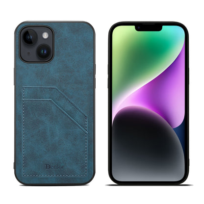 ELECTROPRIME For iPhone 15 Denior PU Dual Card Slot Back Cover Phone Case(Blue)