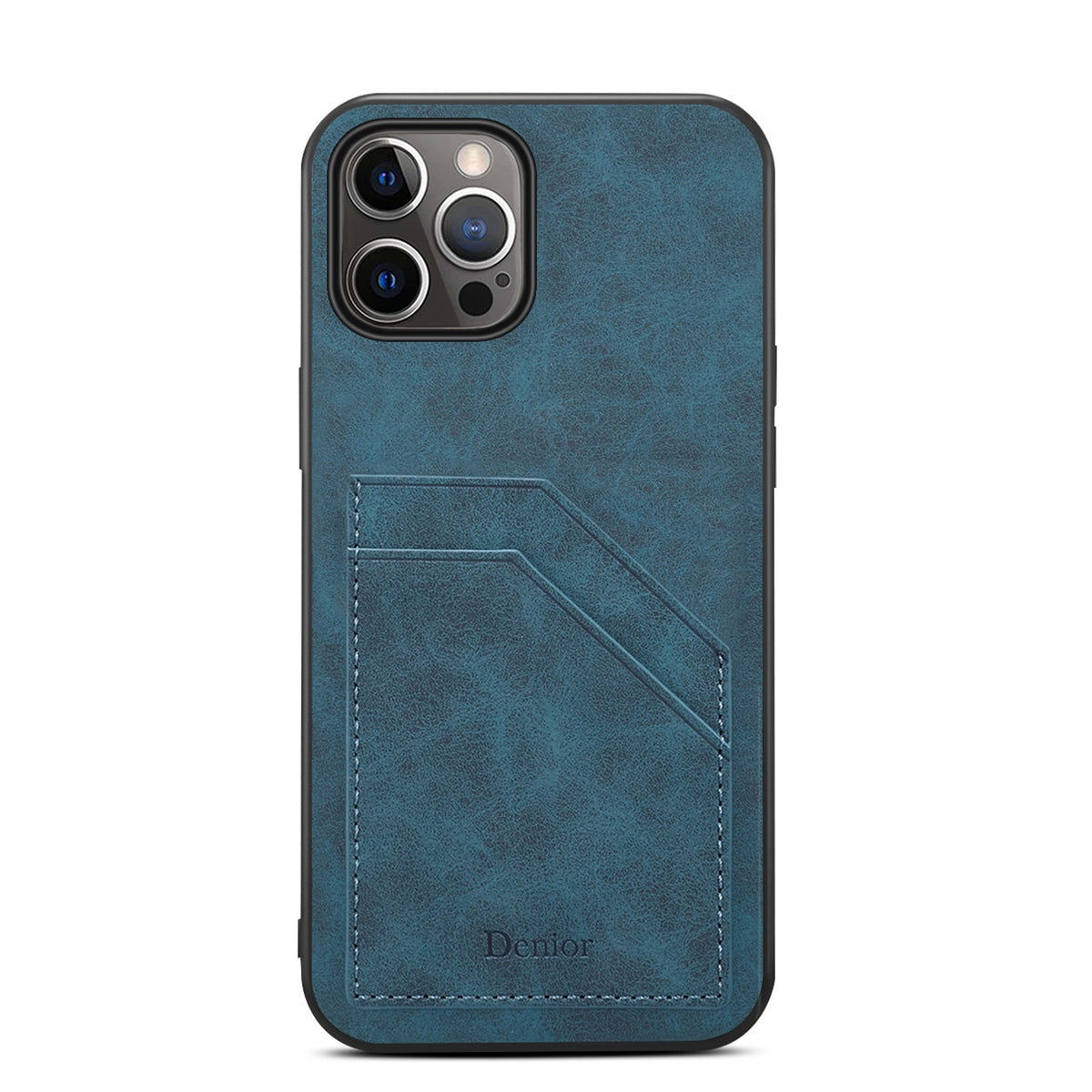 ELECTROPRIME For iPhone 15 Denior PU Dual Card Slot Back Cover Phone Case(Blue)