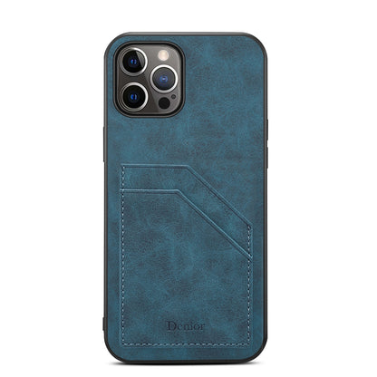 ELECTROPRIME For iPhone 15 Denior PU Dual Card Slot Back Cover Phone Case(Blue)