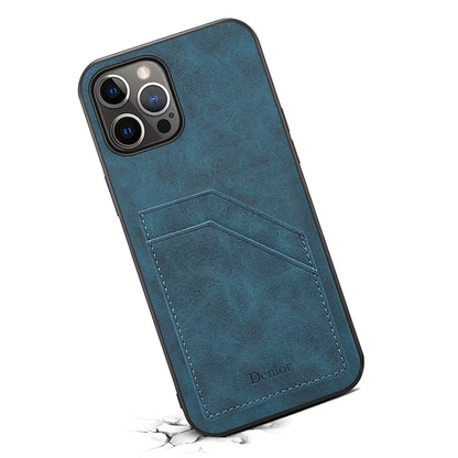 ELECTROPRIME For iPhone 15 Denior PU Dual Card Slot Back Cover Phone Case(Blue)