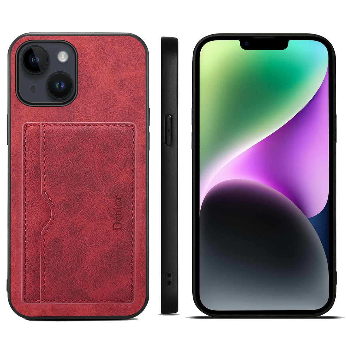 ELECTROPRIME For iPhone 15 Plus Denior PU Single Card Slot Holder Phone Case(Red)