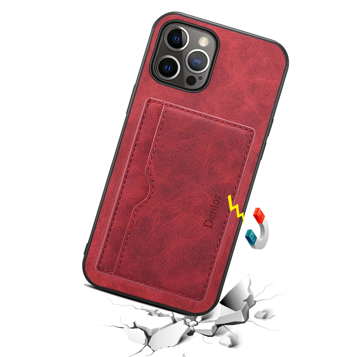 ELECTROPRIME For iPhone 15 Plus Denior PU Single Card Slot Holder Phone Case(Red)