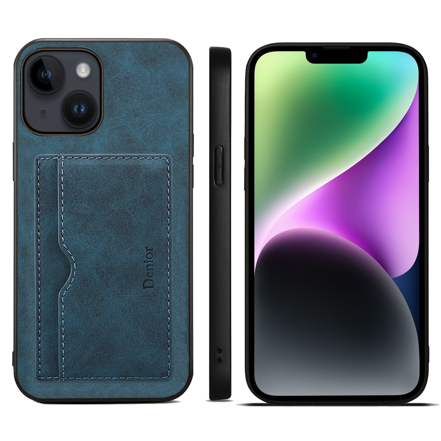 ELECTROPRIME For iPhone 15 Denior PU Single Card Slot Holder Phone Case(Blue)