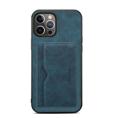 ELECTROPRIME For iPhone 15 Denior PU Single Card Slot Holder Phone Case(Blue)