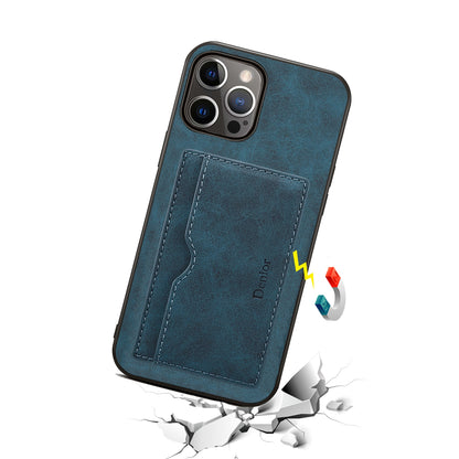ELECTROPRIME For iPhone 15 Denior PU Single Card Slot Holder Phone Case(Blue)