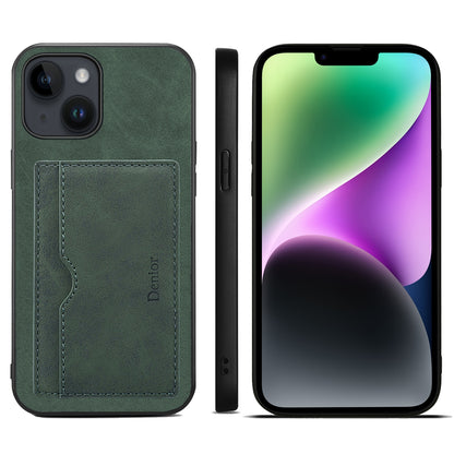 ELECTROPRIME For iPhone 15 Denior PU Single Card Slot Holder Phone Case(Green)