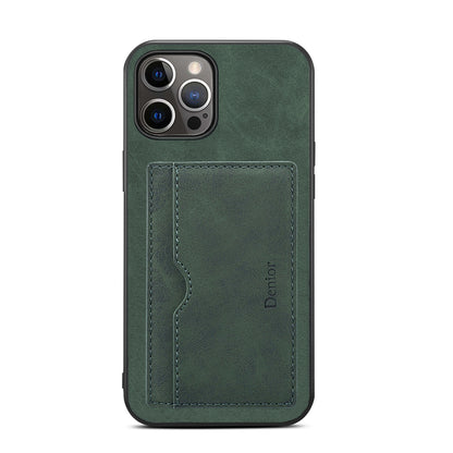 ELECTROPRIME For iPhone 15 Denior PU Single Card Slot Holder Phone Case(Green)