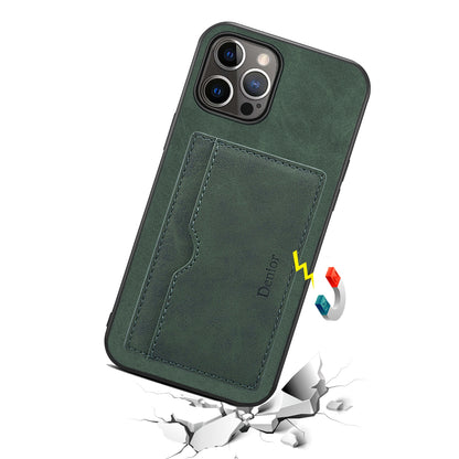 ELECTROPRIME For iPhone 15 Denior PU Single Card Slot Holder Phone Case(Green)