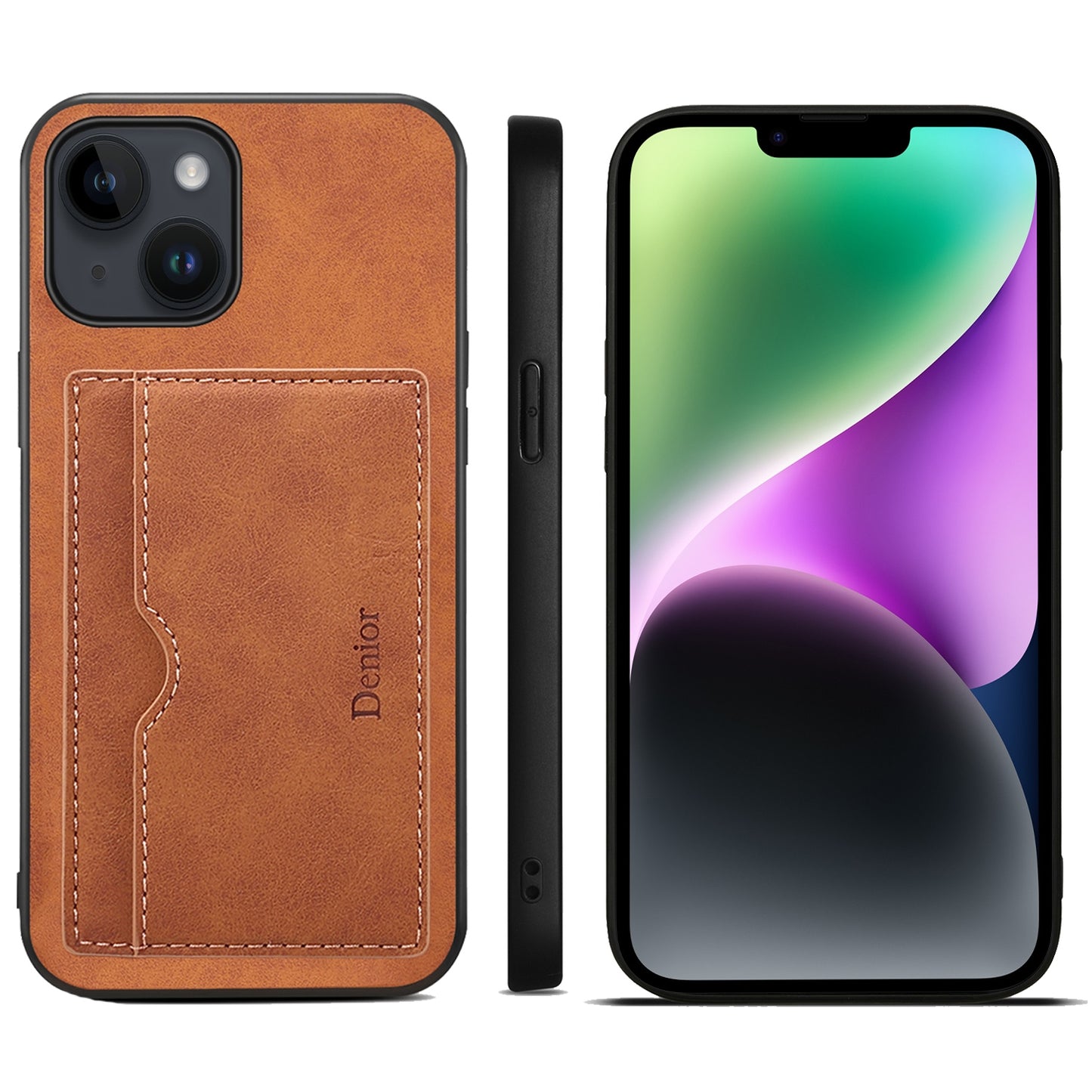 ELECTROPRIME For iPhone 15 Denior PU Single Card Slot Holder Phone Case(Brown)