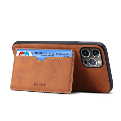 ELECTROPRIME For iPhone 15 Denior PU Single Card Slot Holder Phone Case(Brown)