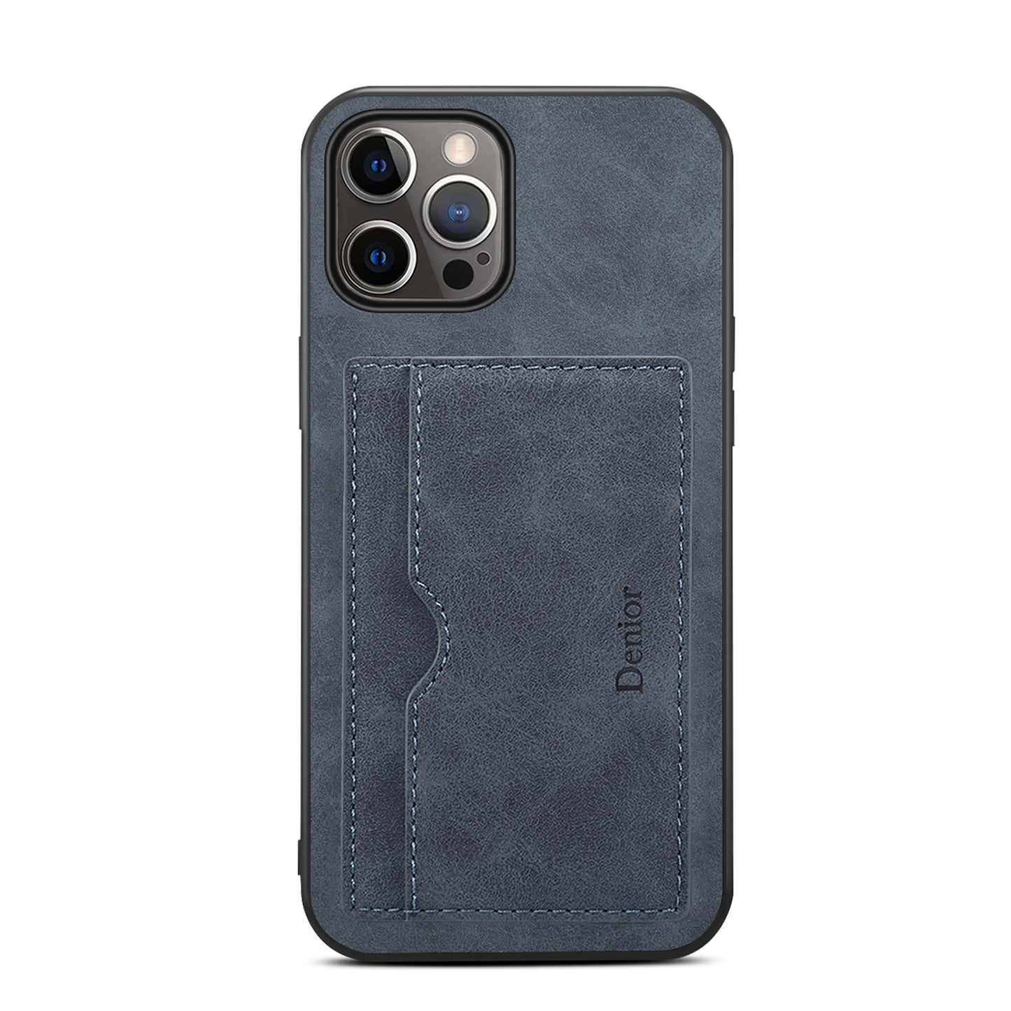 ELECTROPRIME For iPhone 15 Denior PU Single Card Slot Holder Phone Case(Grey)