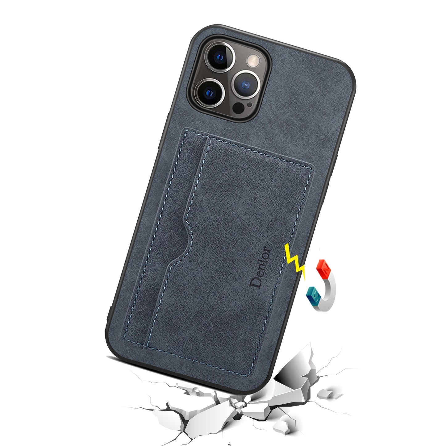 ELECTROPRIME For iPhone 15 Denior PU Single Card Slot Holder Phone Case(Grey)