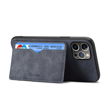 ELECTROPRIME For iPhone 15 Denior PU Single Card Slot Holder Phone Case(Grey)