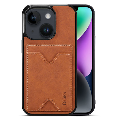 ELECTROPRIME For iPhone 15 Denior PU Back Cover Card Slot Holder Phone Case(Brown)