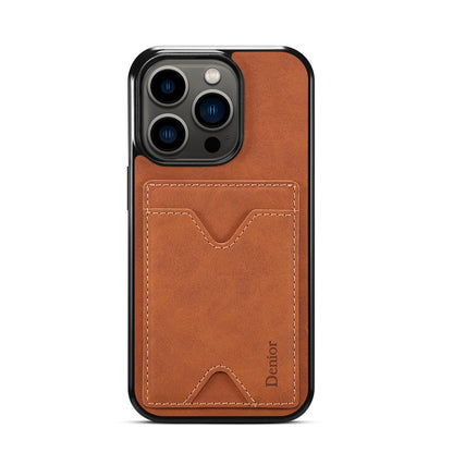 ELECTROPRIME For iPhone 15 Denior PU Back Cover Card Slot Holder Phone Case(Brown)