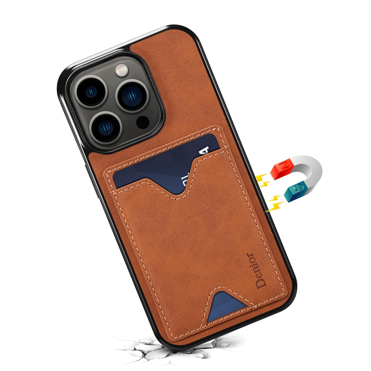 ELECTROPRIME For iPhone 15 Denior PU Back Cover Card Slot Holder Phone Case(Brown)