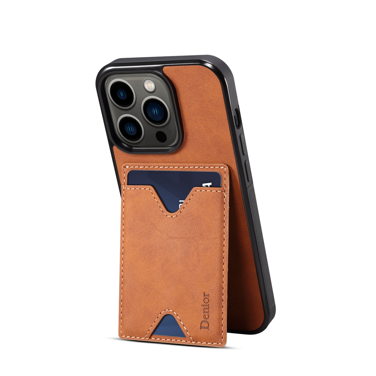 ELECTROPRIME For iPhone 15 Denior PU Back Cover Card Slot Holder Phone Case(Brown)