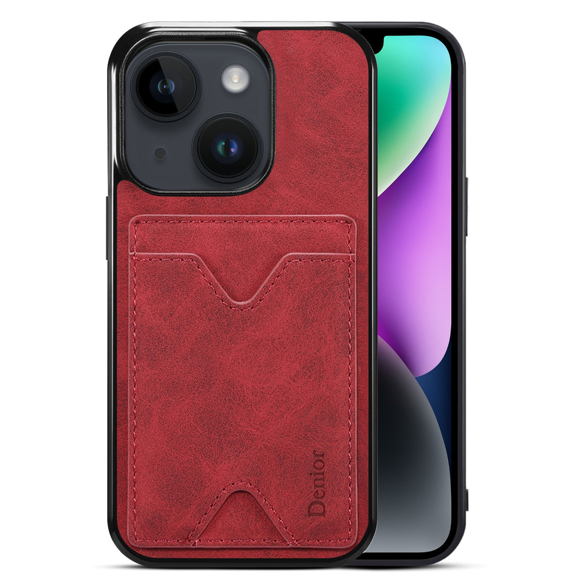 ELECTROPRIME For iPhone 15 Denior PU Back Cover Card Slot Holder Phone Case(Red)