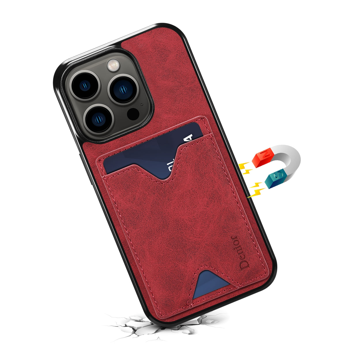 ELECTROPRIME For iPhone 15 Denior PU Back Cover Card Slot Holder Phone Case(Red)