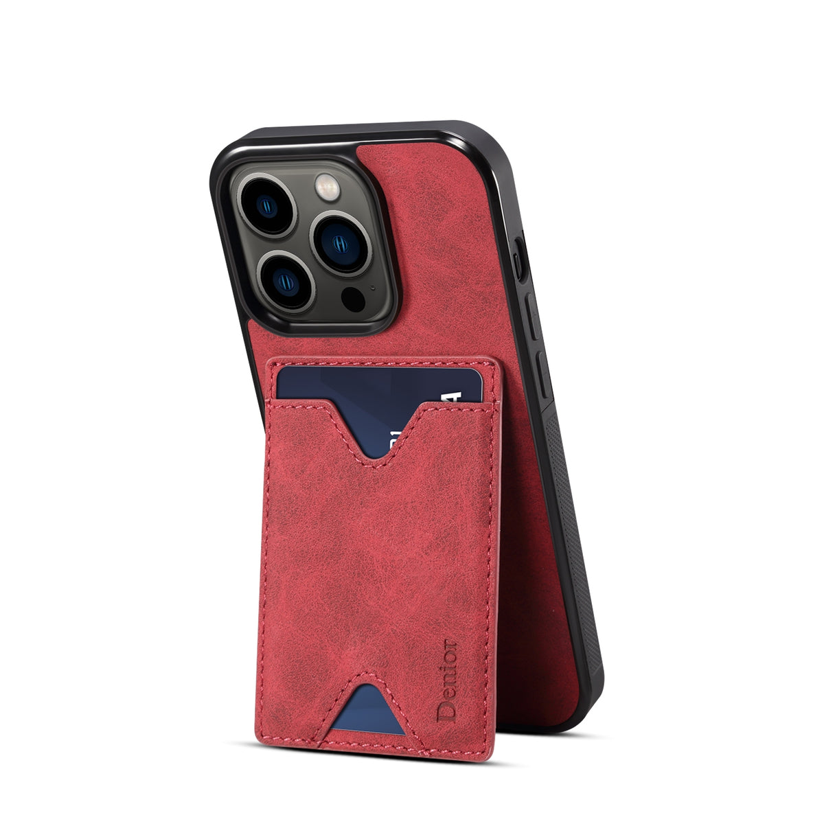 ELECTROPRIME For iPhone 15 Denior PU Back Cover Card Slot Holder Phone Case(Red)