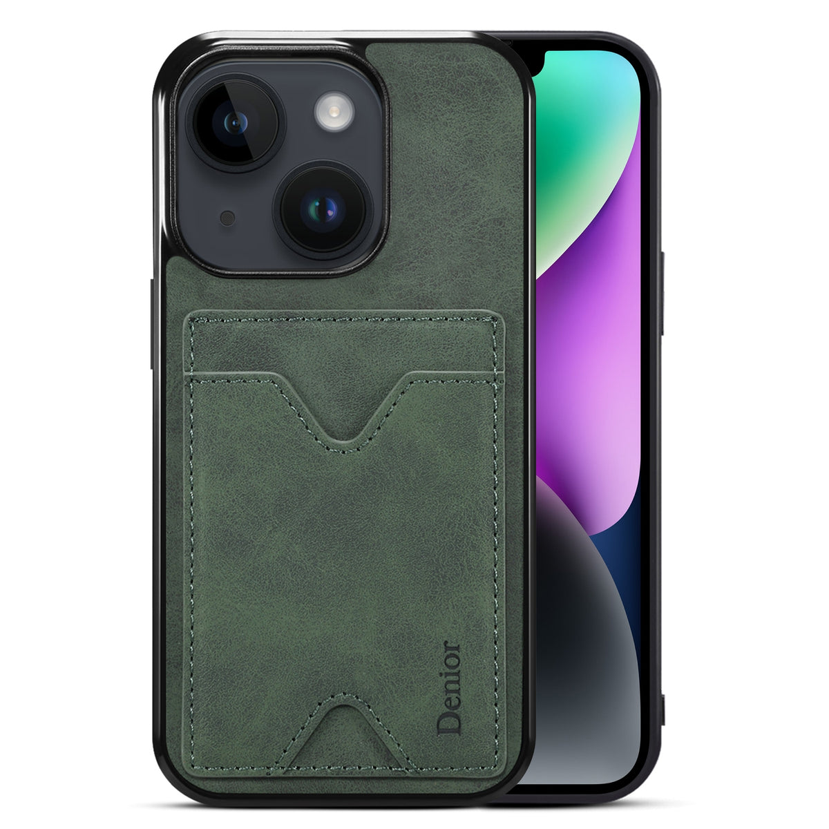 ELECTROPRIME For iPhone 15 Denior PU Back Cover Card Slot Holder Phone Case(Green)