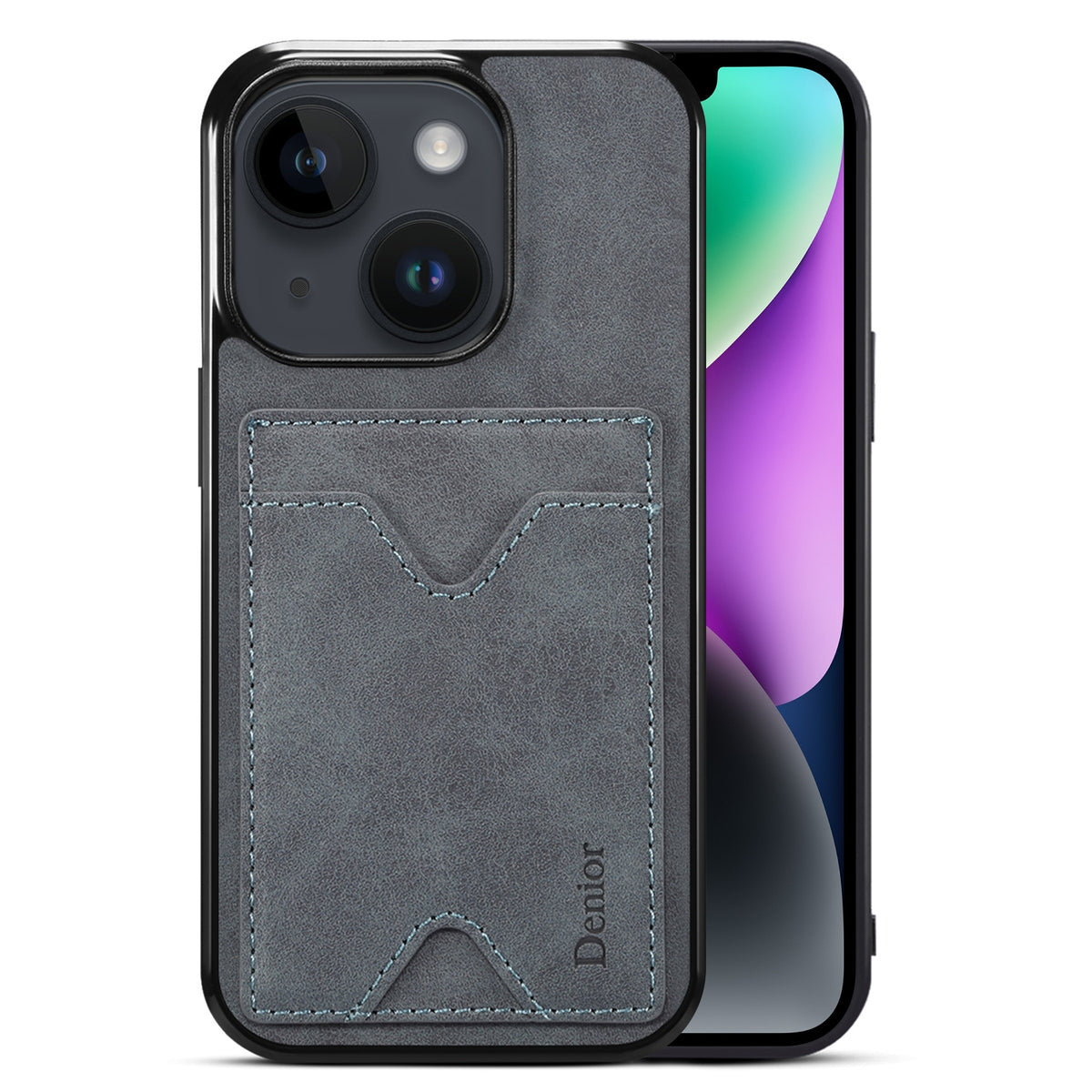 ELECTROPRIME For iPhone 15 Denior PU Back Cover Card Slot Holder Phone Case(Grey)