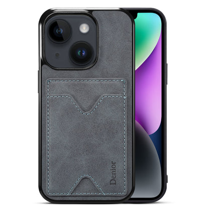 ELECTROPRIME For iPhone 15 Denior PU Back Cover Card Slot Holder Phone Case(Grey)