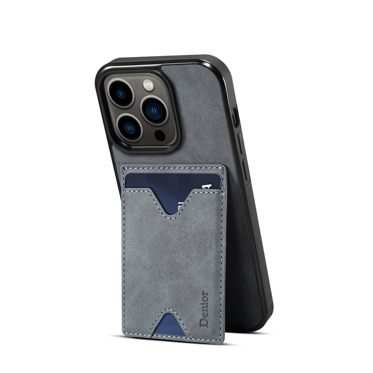 ELECTROPRIME For iPhone 15 Denior PU Back Cover Card Slot Holder Phone Case(Grey)