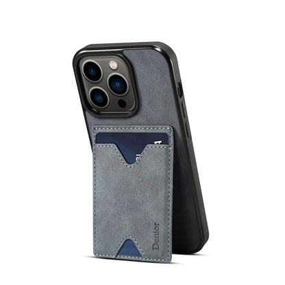ELECTROPRIME For iPhone 15 Denior PU Back Cover Card Slot Holder Phone Case(Grey)