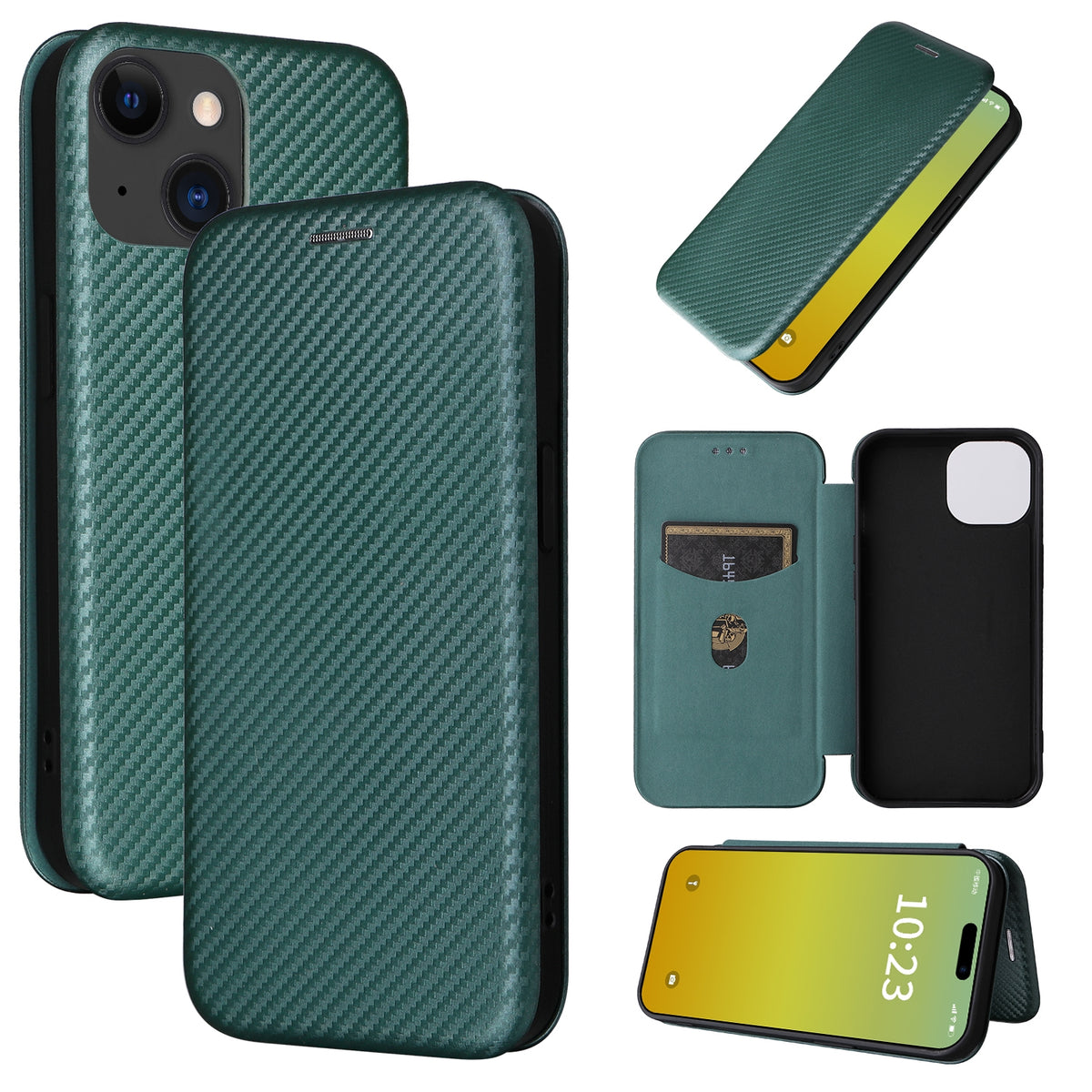 ELECTROPRIME For iPhone 15 Plus Carbon Fiber Texture Flip Leather Phone Case(Green)