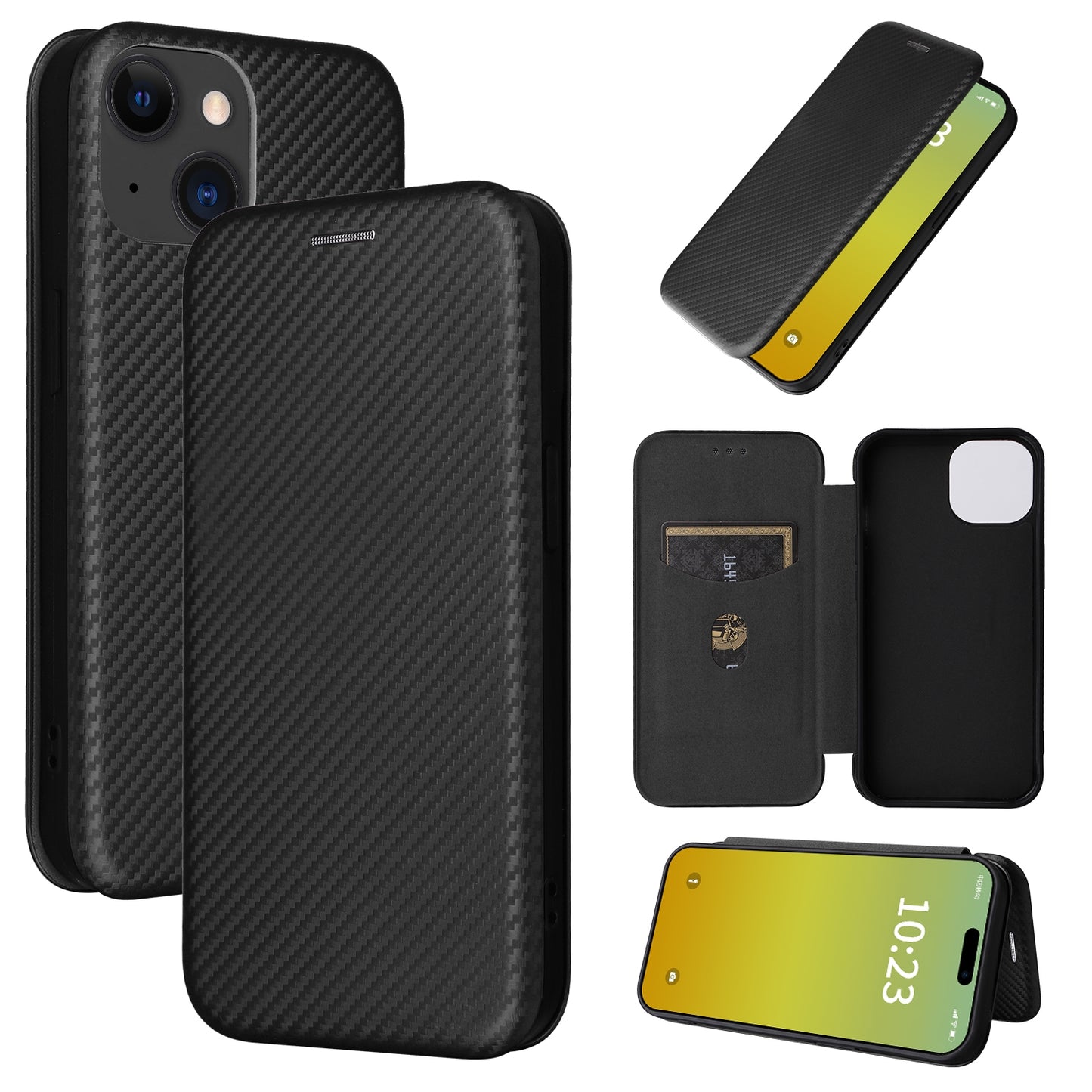 ELECTROPRIME For iPhone 15 Carbon Fiber Texture Flip Leather Phone Case(Black)
