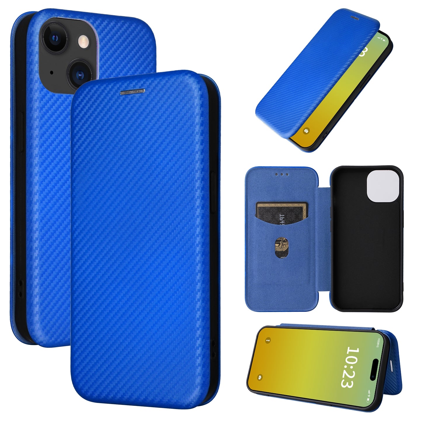 ELECTROPRIME For iPhone 15 Carbon Fiber Texture Flip Leather Phone Case(Blue)