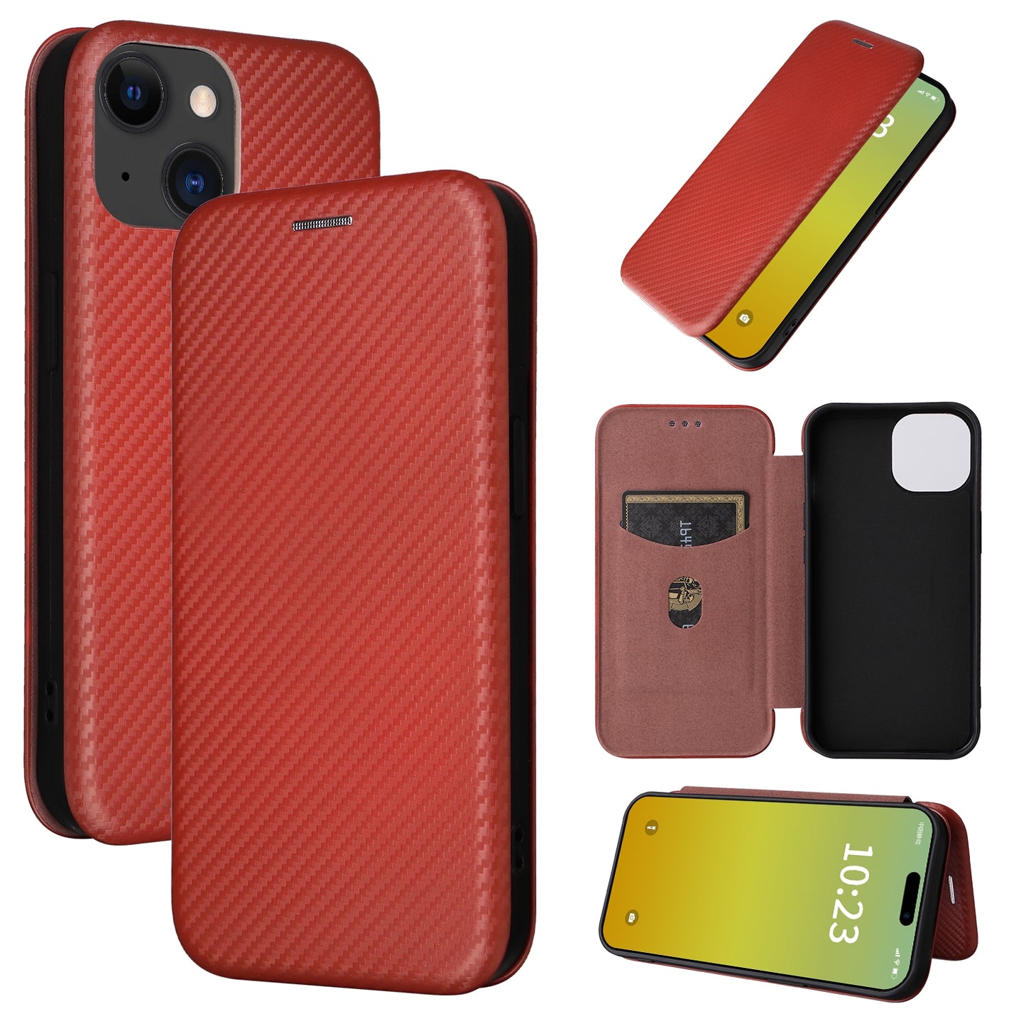 ELECTROPRIME For iPhone 15 Carbon Fiber Texture Flip Leather Phone Case(Brown)