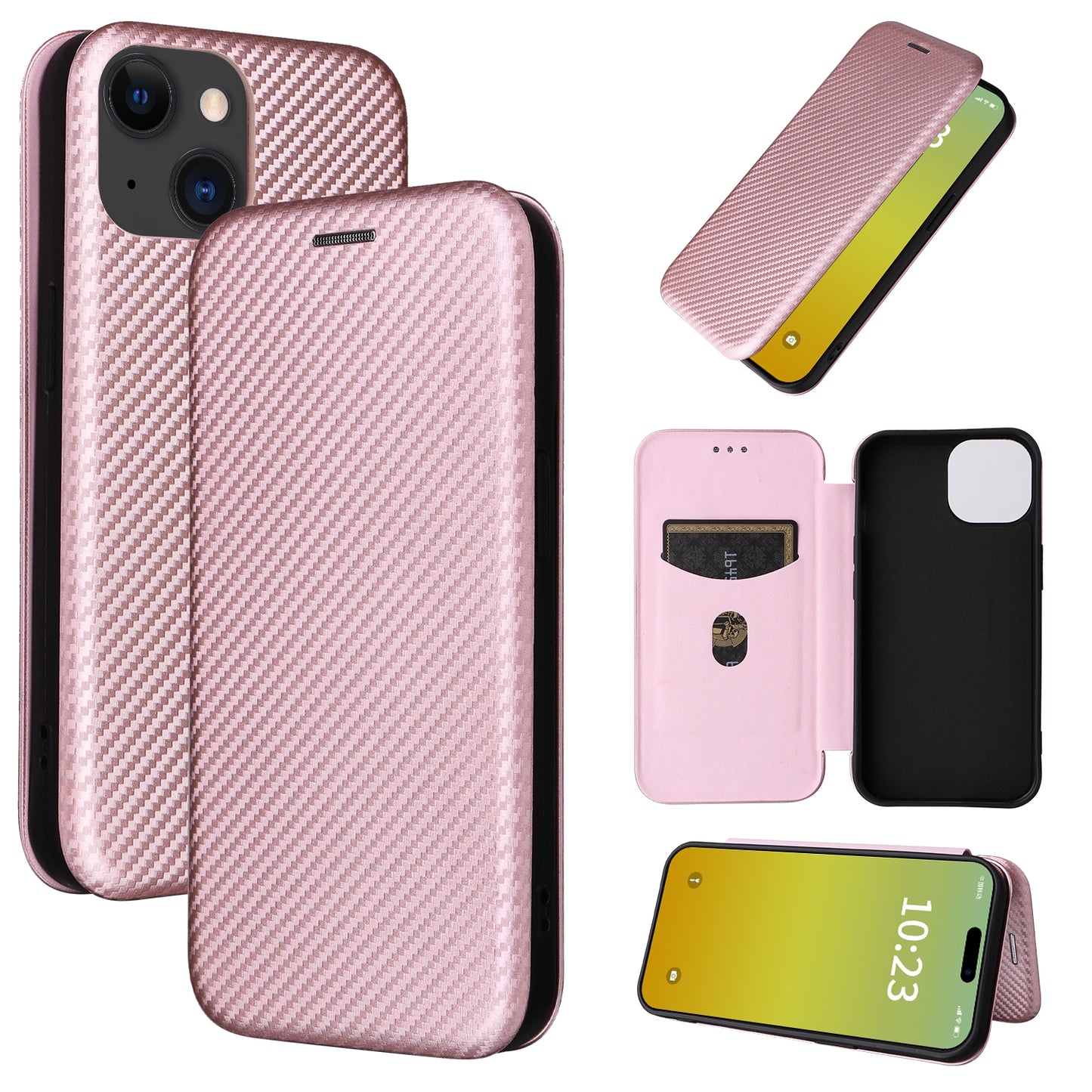 ELECTROPRIME For iPhone 15 Carbon Fiber Texture Flip Leather Phone Case(Pink)