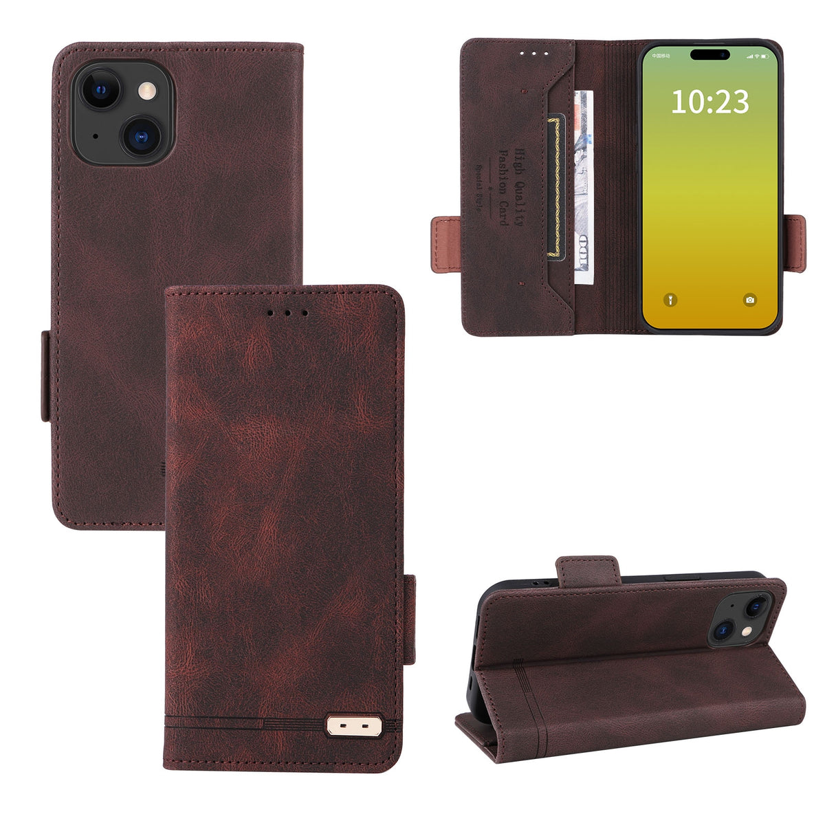 ELECTROPRIME For iPhone 15 Magnetic Clasp Leather Phone Case(Brown)