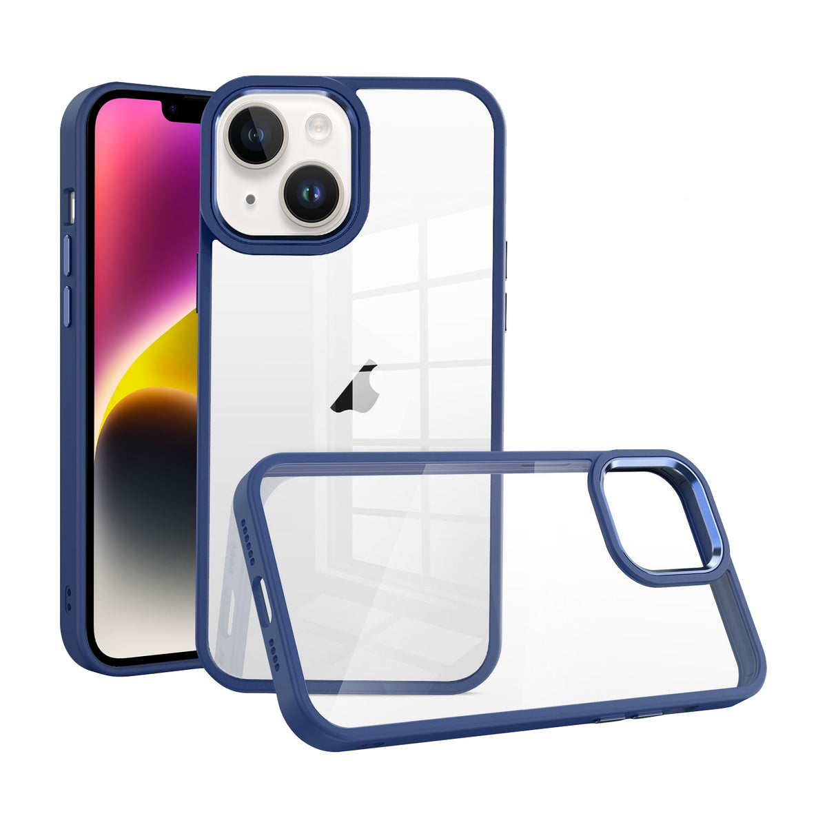 ELECTROPRIME For iPhone 15 Plus Macaron High Transparent PC Phone Case(Navy Blue)