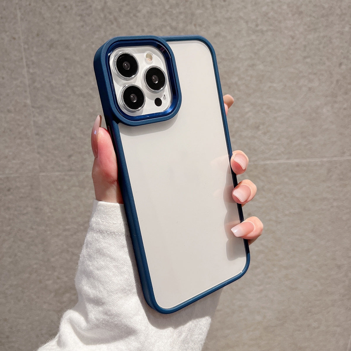ELECTROPRIME For iPhone 15 Plus Macaron High Transparent PC Phone Case(Navy Blue)