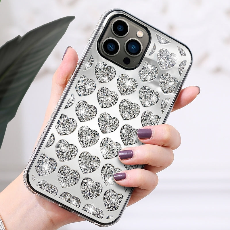 ELECTROPRIME For iPhone 15 Plus Love Hearts Diamond Mirror TPU Phone Case(Silver)
