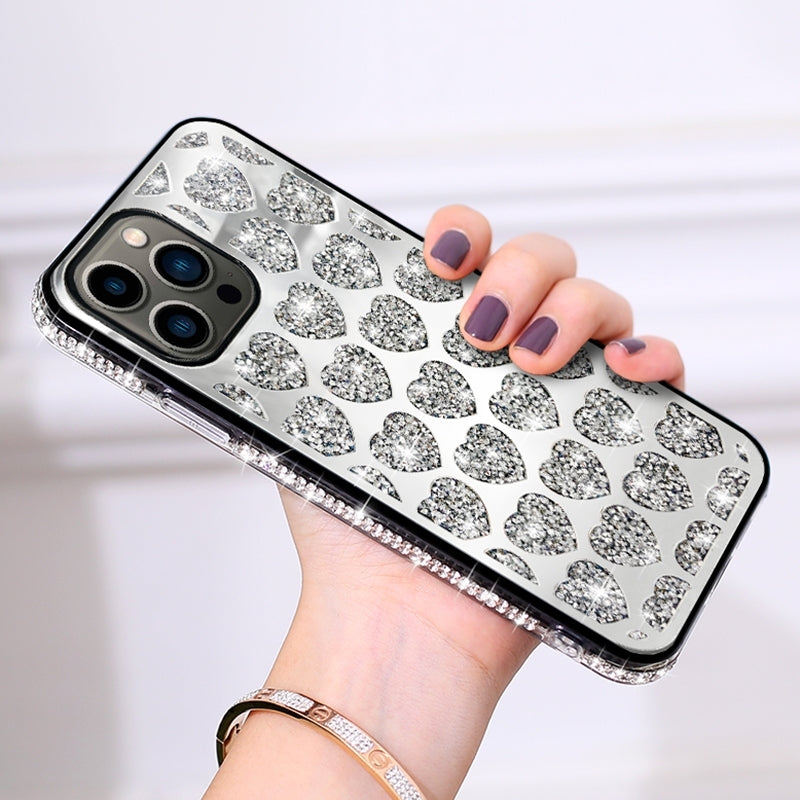 ELECTROPRIME For iPhone 15 Plus Love Hearts Diamond Mirror TPU Phone Case(Silver)
