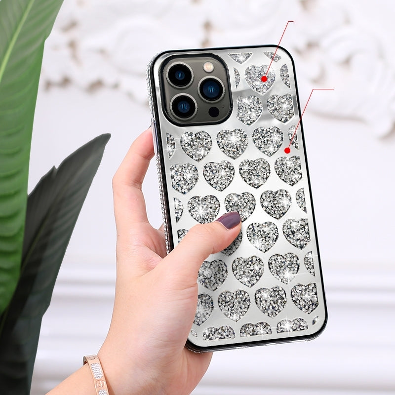 ELECTROPRIME For iPhone 15 Plus Love Hearts Diamond Mirror TPU Phone Case(Silver)