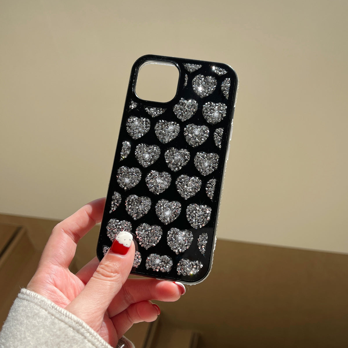ELECTROPRIME For iPhone 15 Plus Love Hearts Diamond Mirror TPU Phone Case(Silver)