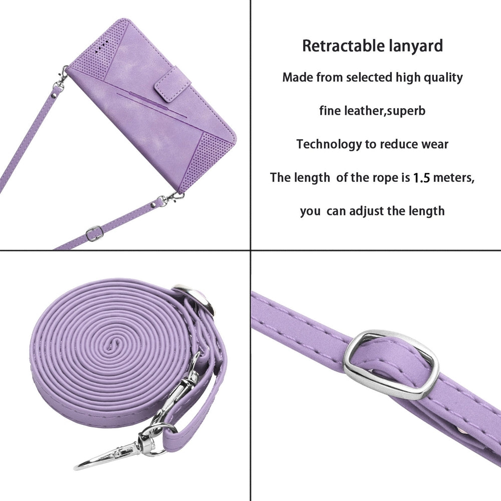 ELECTROPRIME For iPhone 15 Dream Triangle Leather Phone Case with Lanyard(Purple)