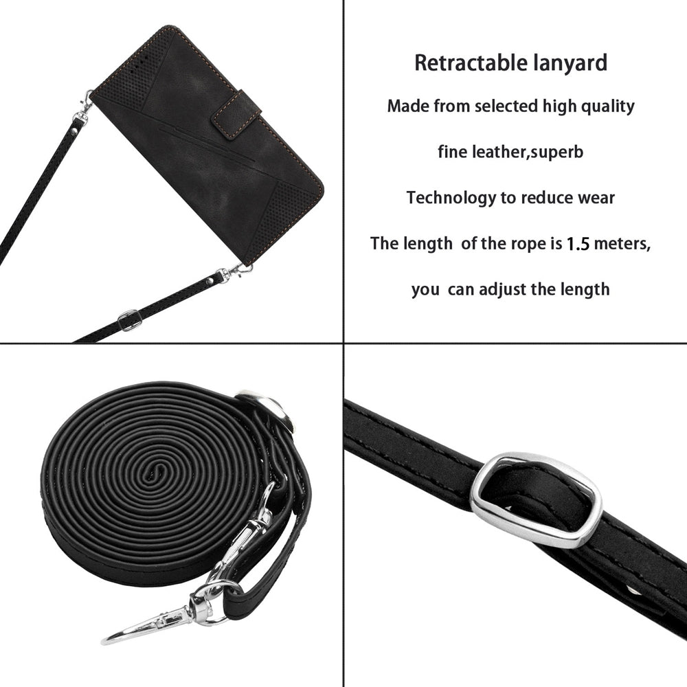 ELECTROPRIME For iPhone 15 Dream Triangle Leather Phone Case with Lanyard(Black)