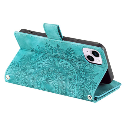 ELECTROPRIME For iPhone 15 Multi-Card Totem Zipper Leather Phone Case(Green)