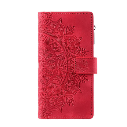 ELECTROPRIME For iPhone 15 Multi-Card Totem Zipper Leather Phone Case(Red)
