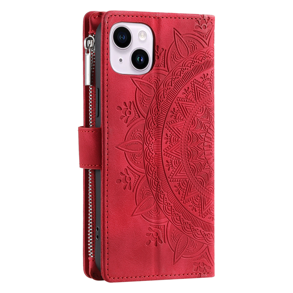 ELECTROPRIME For iPhone 15 Multi-Card Totem Zipper Leather Phone Case(Red)